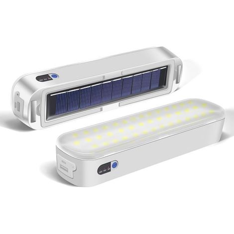 Lampe de camping solaire magnétique LED en 2 pièces, lampe de tente extérieure, batterie externe rechargeable USB 3600 mAh (blanche) (1/4)