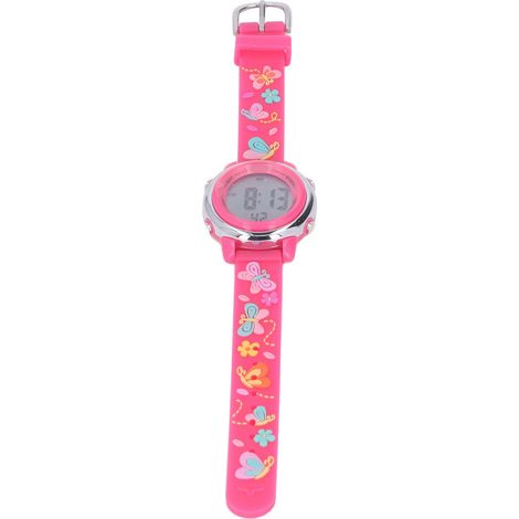 Montre enfant LED étanche avec rétroéclairage, motif dessin animé, alarme et chronomètre, pour les 3 à 10 ans, rose rouge (1/5)