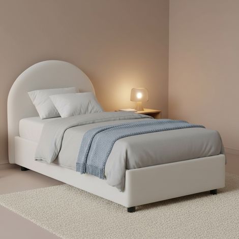 Dmora - Cama individual Ddurs, Cama contenedor con tapizado en ecopiel, 100% Made in Italy, Apertura lateral, adecuado para colchón 80x190 cm, Blanco (1/4)