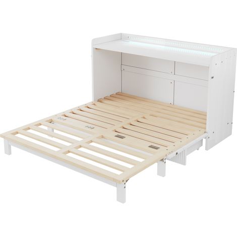 Cama armario abatible 140 x 200 cm en MDF y contrachapado blanco con LED, USB y enchufe (1/5)