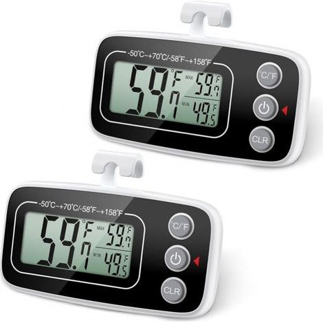 Set di 2 termometri per frigorifero, termometro digitale per frigorifero e congelatore con ampio schermo LCD, funzione min/max, 3 metodi di misurazione supportati, convertibile da °C a °F per casa e r (1/5)