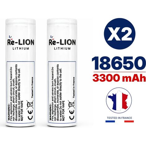 X2 Batteries lithium-ion 18650 - 3300 mAh / 6A, reconditionnée, testée et qualifiée en France. Piles rechargeables haute capacité.