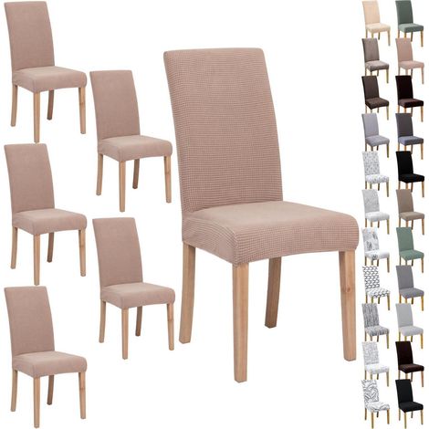 Stuhlbezüge 4/6 Stück, Jacquard Khaki, weich & dehnbar, für Esszimmer & Küche (1/5)