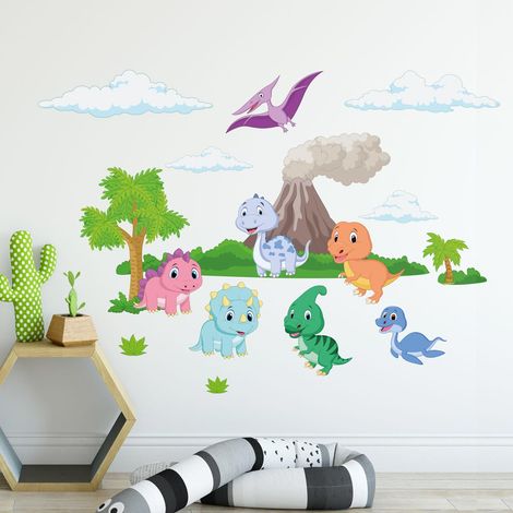 Stickers muraux Sticker Mural Autocollant - DINOSAURES ET LE VOLCAN - Stickers adhésifs - 90x60cm (1/5)