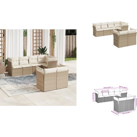 The Living Store Salon de jardin avec coussins 7 pcs beige résine tressée - Canapé jardin (1/3)