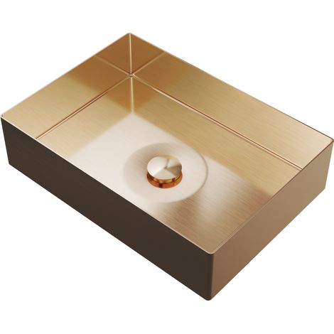Lavabo Rectangulaire à Poser en Acier Inoxydable Granitan Laja Or Rose avec Bonde Click-Clack - 1 Pièce (1/5)