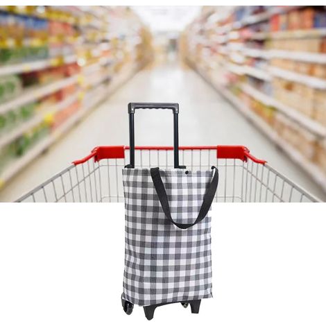 Panier Shopping Roulant Pliable Portable avec Roues et Manche Extensible en Toile Oxford Noir et Blanc - Grand Capacité Multifonction pour Voyage (1/5)