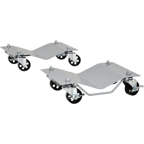 Lot de 2 chariots de déplacement pour voiture, acier gris, charge 680 kg, roues pivotantes Ø7 cm, 40,5 x 30 x 13,5 cm, pour garage et atelier  CHICFURN (1/5)