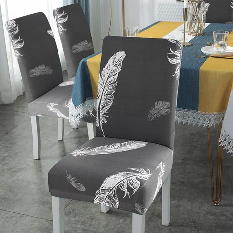 Housse de Chaise Extensible Plume Universelle Lavables Couverture Facile à Nettoyer pour Décor Salle Manger Hôtel Restaura 6 Pièces Gris (1/5)