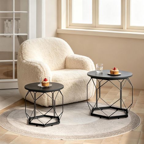 Table basse gigogne 2 pièces 50/40 cm en bois et métal noir, avec rangement, salon FloraGrace (1/5)