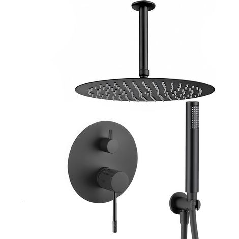 Ducha empotrada negro mate 20 cm monomando 2 vías Torina de Valaz (TA004-NG TECHO 20CM)
