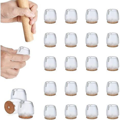 Lot de 32 protections pour pieds de chaise, embouts en silicone avec patins en feutre, pour protéger vos sols des rayures. (1/5)