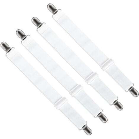 Verstellbarer Spannbettlaken-Spanner (65 cm bis 200 cm), verstellbarer Gurtverschluss für Bettlaken, Sofalaken, Bügelbrettbezüge (Weiß, 4er-Pack) (1/4)