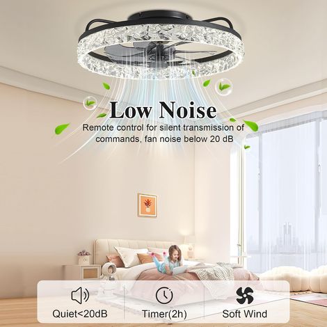 Ventilateurs de plafond avec éclairage et télécommande Fandelier - Ventilateurs de plafond modernes, discrets et encastrés, blancs, pour chambre à coucher - Température de couleur réglable et 6 vitess (1/5)