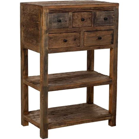 Recibidor de madera artesanal con 5 cajones marrón 60x35x90h cm (1/5)