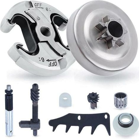Kit Embrayage et Pignon Chaîne pour Tronçonneuse Husqvarna 340 345 445 450, .325'' 6 Dents + Tambour + Roulement, Pièces Détachées, Accessoires, Lot de 8 (1/5)