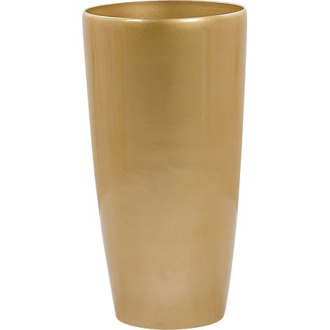 Haut Pot de Fleurs Cache-pot Rond 40 cm de Diamètre en Mélange de Pierre Doré Idéal pour Extérieur et Intérieur Glamour Chic et Moderne Beliani (1/5)