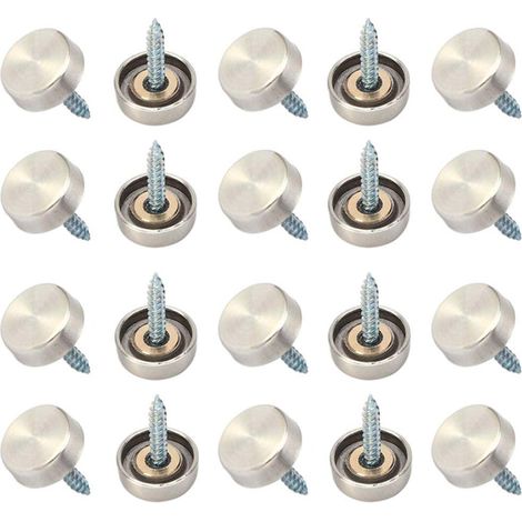 20 Pièces 16 mm (3/5 ") Vis de Miroir en Acier Inoxydable Capuchons Décoratifs Clous de Couverture pour Tables de Miroir Plaques de Bain Armoires Panneaux de Verre (1/5)