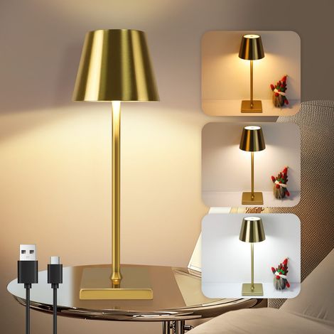 GBLY Lampada da tavolo LED wireless a batteria - Lampada da comodino USB touch con intensità variabile 3 temperature di colore Lampade da tavolo vintage dorate per camera da letto, comodino, soggiorno