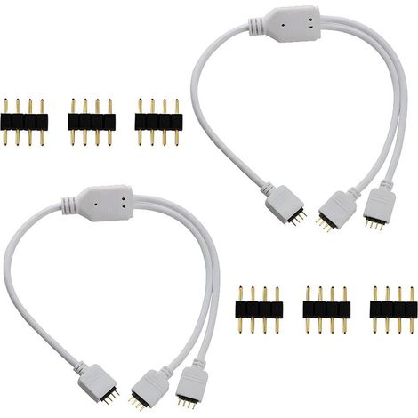LED Strip Connector Y Splitter, 4 broches 1 à 2 ports LED RGB Splitter pour RGB5050 RGB3528 rgb2835 bande lumière avec free 6pcs 4pin Connector (2/pack) (1/4)