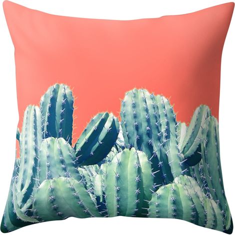 Housse De Coussin - Feuilles De Succulente - Polyester Lin Artificiel - Pour Canapé Chaise Lit Voiture Bureau - 45 x 45 cm - 1 Pièce