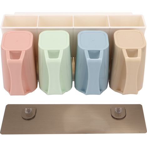 Porte-brosse à dents et gobelet rince-bouche mural, set d'organisation pour salle de bain, fixation facile, accessoire pratique. (1/5)