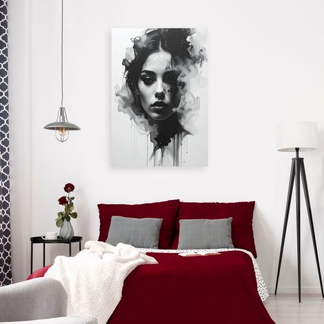Wandbild Abstraktes Frauenporträt Schwarz und Weiß mit Raucheffekt 40x60 (1/4)
