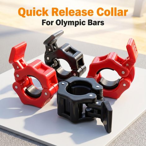 4pcs, 25mm/1 Inch Barbell Clamps and Rings, 4pcs(2 Red, 2 Black), Quick-release Locking Clips, Suitable for Dumbbell Lifting, Barbell Plate Securing, Gym and Home Workouts. (1/5)