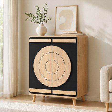 Meuble à chaussures moderne à portes rondes, rangement multicouche et pieds en bois (1/5)