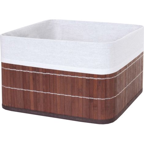 [NON UTILIZZATO] Cestino contenitore portaoggetti elegante HHG-222 legno bambù 33x33x21cm marrone