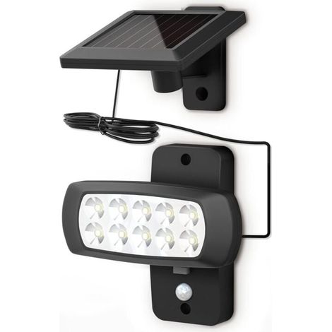 [NEVER USED] Outdoor LED solar light IP44, PIR motion detector, wall spotlight house terrace balcony black, splash-proof, cold white light 6500K (1/4)