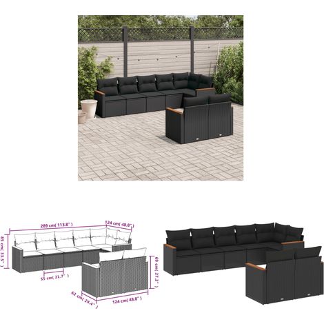8-tlg. Garten-Sofagarnitur mit Kissen Schwarz Poly Rattan - Gartenmöbel - Rattan Möbel - Outdoor Sofa - Lounge Set - Esstischgarnitur - Home & Living (1/3)