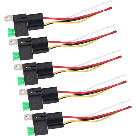 12V DC 30A 4-poliges Kfz-Relais, 5er-Pack mit Halterungen und Steckverbindern, Fahrzeugschalter-Set, zuverlässiges Schalten, einfache Verdrahtung. (1/5)