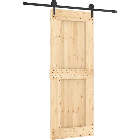 Sliding Door Natural and Black 80 x 210 cm Solid Pine Wood vidaXL (1/5)