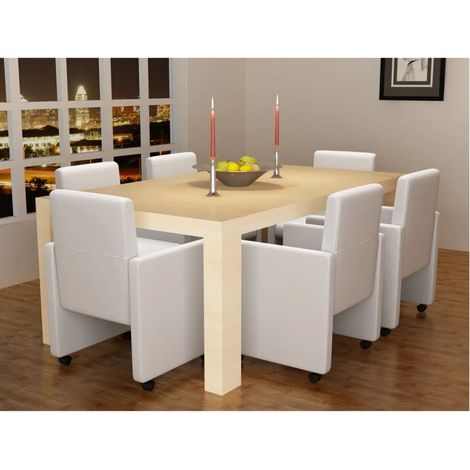 Vidaxl – Lot de 6 chaises à manger en similicuir blanc – Design ergonomique – Hauteur d'assise 47 cm – Pour salle à manger moderne (1/5)