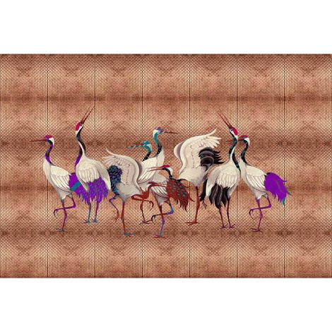 Papier peint panoramique oiseaux métallique bronze Tapisserie panoramique marron avec animaux Papier peint panoramique original pour escalier (1/2)