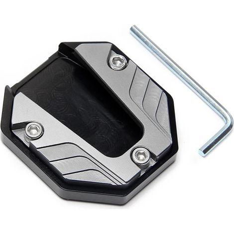 (Couleur titane) Rallonge de béquille universelle en alliage d'aluminium pour moto, support latéral antidérapant à base élargie, puissance maximale (1/4)