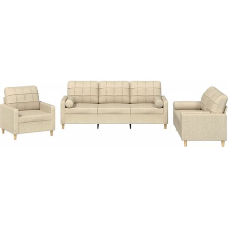 Ensemble de Canapé  Sofas 3 pcs avec coussins crème tissu (1/5)