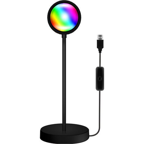 RGB Sunset Mood Lamp, 360° Adjustable Projection Light, USB, Romantic LEDs, Night Light with Remote Control for Selfie, Living Room, Theme Party, Bedroom Decoration (1/5)
