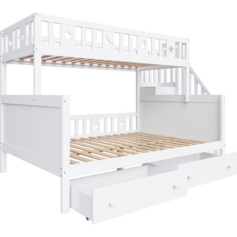 Litera infantil 90x200/140x200 cm con escalera de almacenaje, 2 cajones, blanca (1/5)