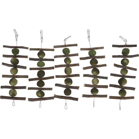 Lot de 5 boules de bois naturel et d'herbe pour ronger les dents des lapins et hamsters (1/5)