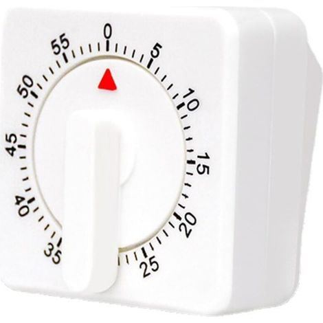 Mechanischer Küchenwecker (60 Minuten), weißes quadratisches Display mit lautem Alarm – Weiß