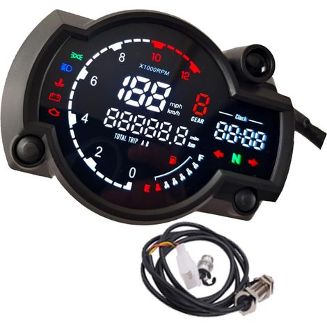Compteur de vitesse pour moto - Affichage numérique LCD - Unité de mesure de la vitesse - Odomètre - Rotation - 12 V - Convient (1/4)