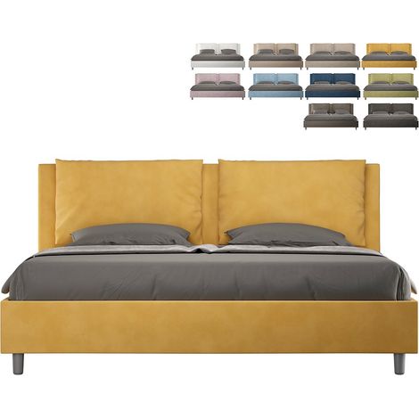 Letto matrimoniale king size con rete imbottito 200x200 microfibra ocra Appia (1/5)