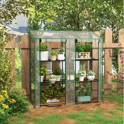 Mini-Gewächshaus 143x46x151 cm transparent aus Stahl mit 6 Drahtregalen und 2 Rolltüren (1/3)
