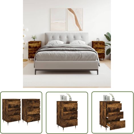 The Living Store Nachttische 2 Stk. Räuchereiche 40x35x69 cm Holzwerkstoff - Nachttisch - Wohnzimmermöbel - Beistelltisch - Holzwerkstoff - Massivholz (1/5)