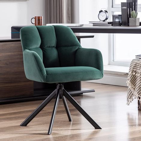 Wahson Poltrona da Salotto in Velluto Sedia da Ufficio Girevole, Poltroncina Imbottita Non Regolabile con Braccioli Sedie Moderne per Studio/Computer, Verde (1/5)