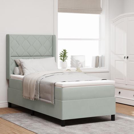 Box Spring Bed with Headboard Light Grey 100 x 200 cm Velvet vidaXL (1/5)