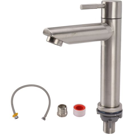 Robinet Eau Froide Acier Inoxydable, Robinet Eau Froide Lave Main avec Tuyau, Mitigeur Lavabo, Baignoire pour WC Invités, Salle Bain, Installation Facile (Sortie Rectiligne) (1/5)