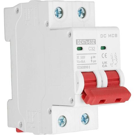 2P Mini Disjoncteur DZ47s 63Z 32A Disjoncteur 35mm DIN Rail Montage Disjoncteur DC500V pour Système Solaire (1/5)